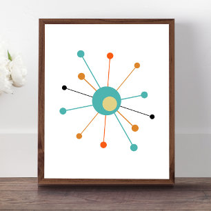 Poster Meio século Colorido de Starburst Atômica Moderno