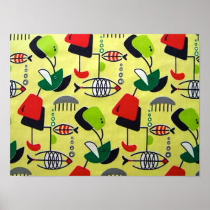 Póster Meio século de Peixe Atômica Moderno