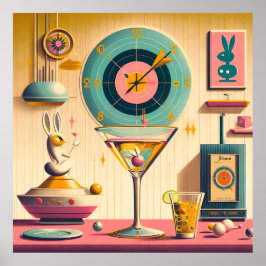 Poster Meio século Futurístico Atômica Rabbit Martini