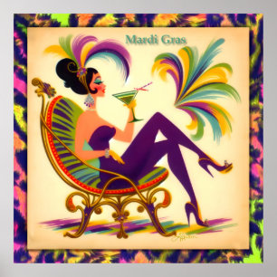 Poster Meio século Mardi Gras Mulher De Um Martini
