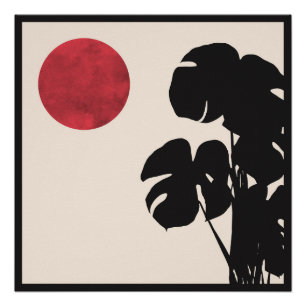Póster Meio século Modern Monstera & Sun Minimalist Art