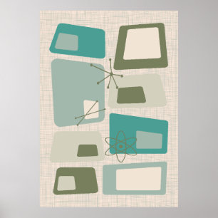 Poster Meio século Moderno Abstrato 18 Verde, Cinza
