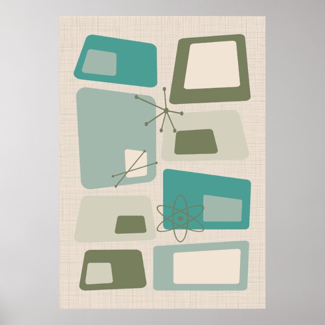 Poster Meio século Moderno Abstrato 18 Verde, Cinza (Frente)
