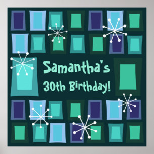 Poster Meio século Moderno aniversário de 30 anos Teal