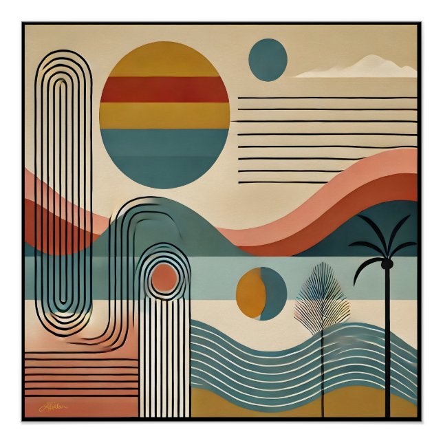 Póster Meio século Moderno Art Beach Sunrise (Frente)