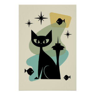 Póster Meio século Moderno de Seattle Cat