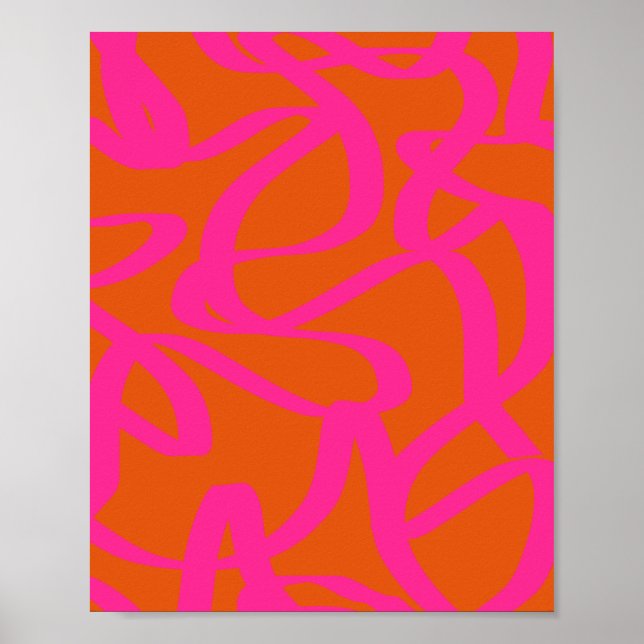 Poster Meio século Moderno Linhas Abstrato Laranja E Rosa (Frente)