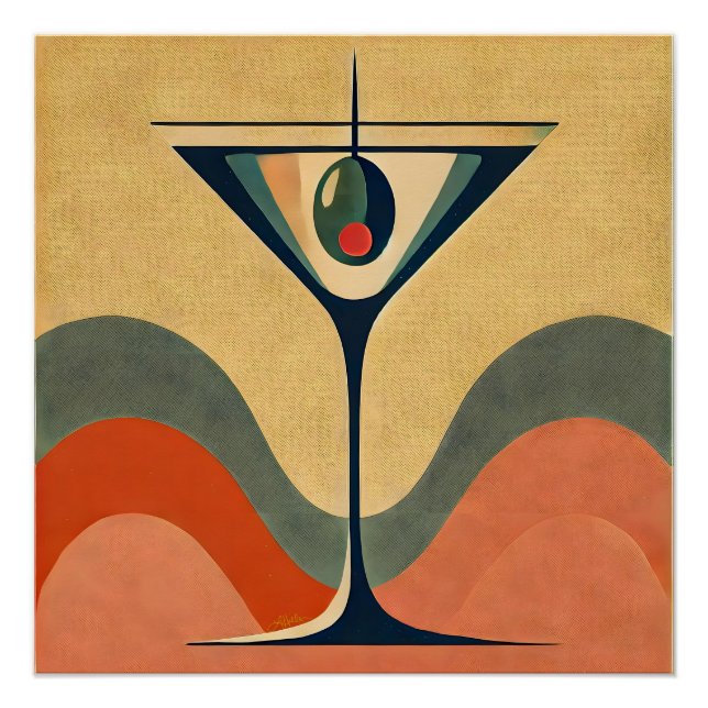 Póster Meio século moderno "pimento azeitona martini wave (Frente)
