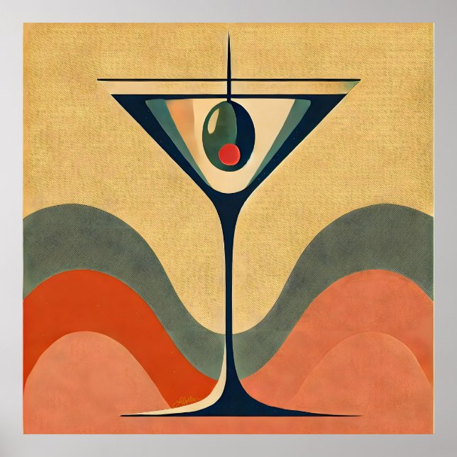 Poster Meio século moderno "pimento azeitona martini wave (Frente)