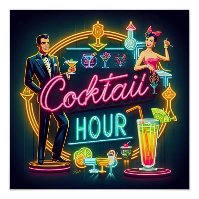 Póster Meio século Neon Sign Cocktail Casal (Frente)