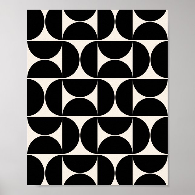 Poster Meio século Padrão Vintage Moderno Preto e Branco (Frente)