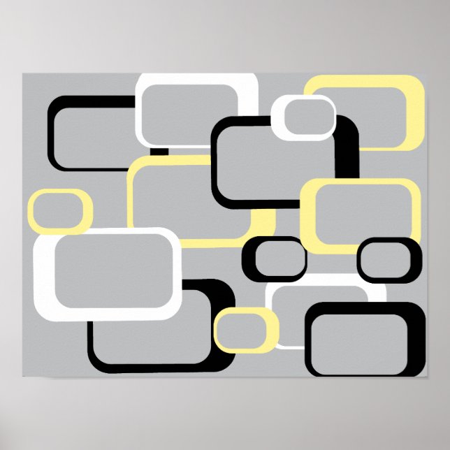 Poster Meio século preto amarelo-Cinza branco-retrô quadr (Frente)