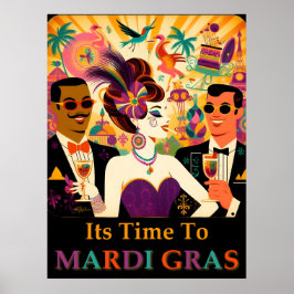 Poster Meio século Retro 60s Mardi Gras Cocktail Party