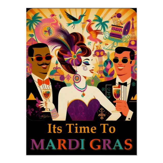 Póster Meio século Retro 60s Mardi Gras Cocktail Party (Frente)