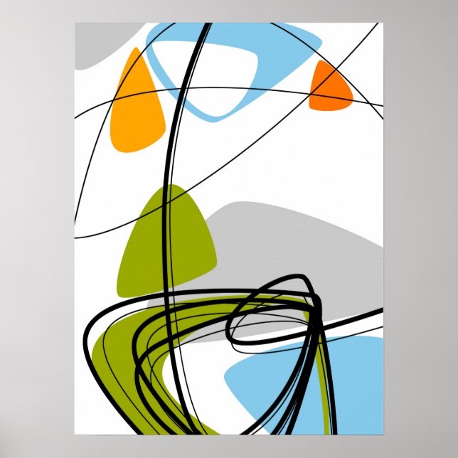 Poster Meio século Verde Laranja Moderno Abstrato Vintage (Frente)