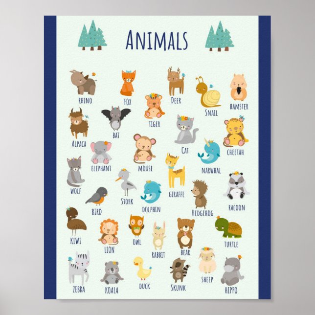 Poster MEKIMI - Animais Ilustrados Coloridos (Frente)
