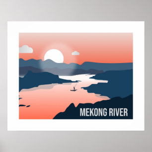 Poster Mekong River Silhouette Sunset Viagem Wall Art