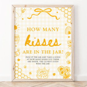 Poster Mel Abeja de Xadrez Amarelo Adivinhe Quantos Beijo
