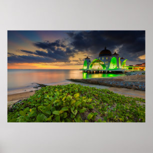 Poster Melaka durante o por do sol   Masjid Selat