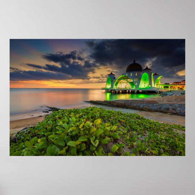 Poster Melaka Durante O Sunset | Masjid Selat (Frente)