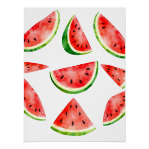 Póster Melancia de Aquarela Fresca com Fundo Branco