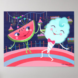 Poster Melancia e carnaval de algodão doce