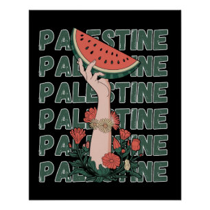 Póster melancia, flores e texto palestino Repetir