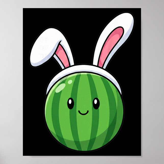 Poster Melancia Fofa Com Orelhas de Coelho Frutas da Pásc (Frente)