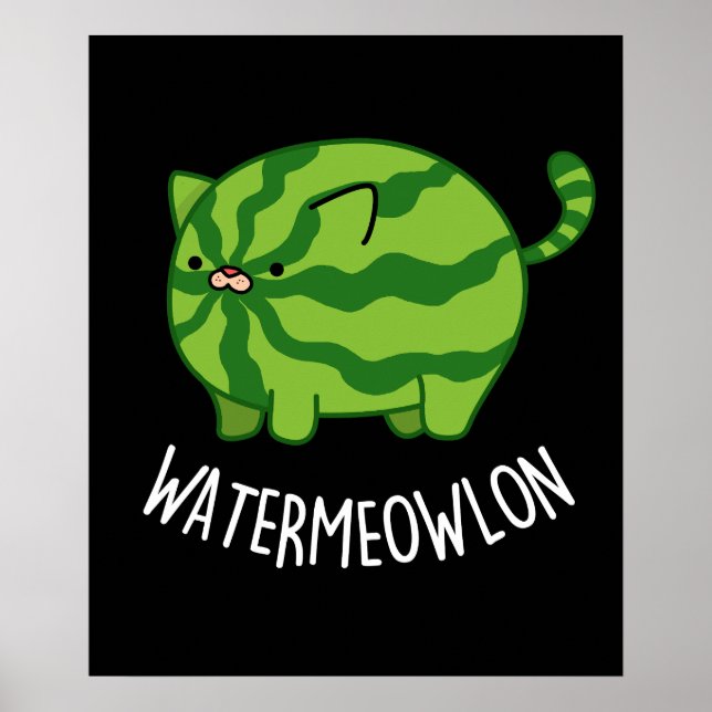 Poster Melancia Funny Watermelon Cat Pun Dark BG (Frente)