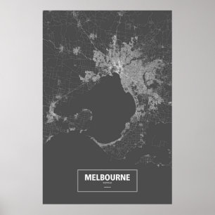 Póster Melbourne, Austrália (branco em preto)