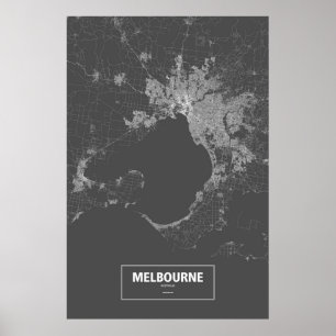 Póster Melbourne, Austrália (branco em preto)