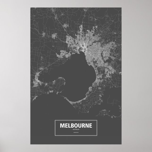 Póster Melbourne, Austrália (branco no preto) (Frente)
