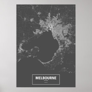 Poster Melbourne, Austrália (branco no preto, personaliza