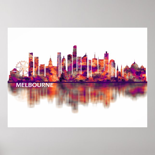 Poster Melbourne Austrália Skyline (Frente)