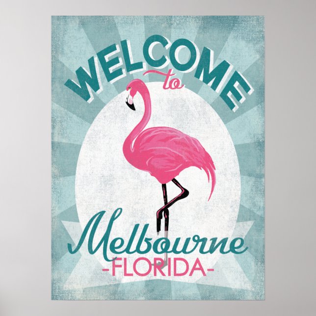 Poster Melbourne Florida Pink Flamingo Retro (Frente)