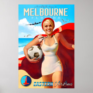 Poster Melbourne Flórida Voar Eastern Air Lines Nova Viag