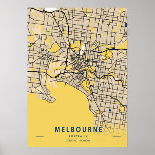 Poster Melbourne - Mapa da cidade amarela australiana