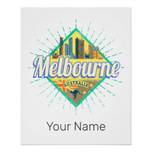 Póster Melbourne Victoria Austrália Retro Skyline Vintage