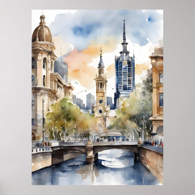 Poster Melbourne watercolor art (Frente)
