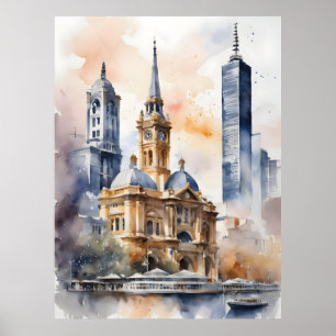 Poster Melbourne watercolor art