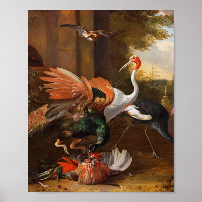 Poster Melchior d'Hondecoeter - Pássaros num Parque (Frente)