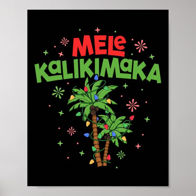 Poster Mele Kalikimaka Hawaiian Christmas Palm Tree Light (Frente)