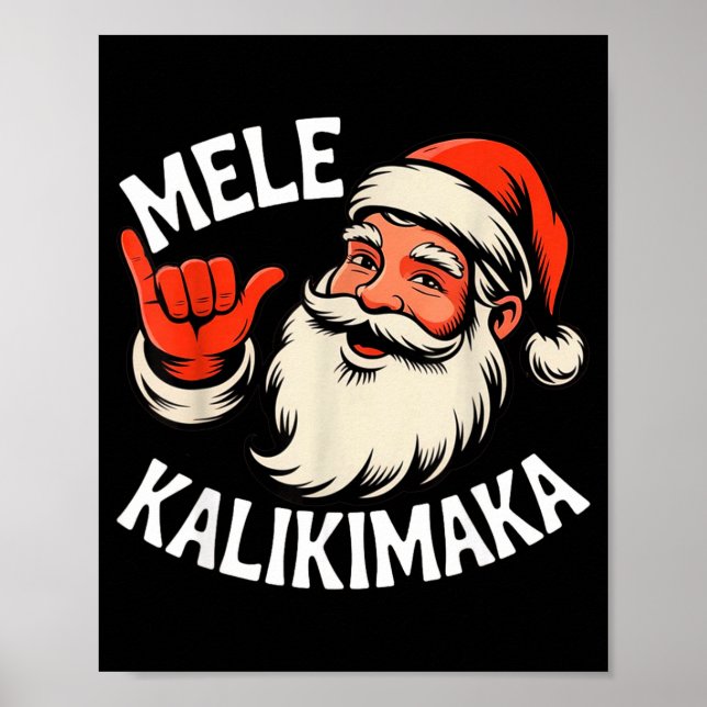 Poster Mele Kalikimaka Hawaiian Christmas Santa Cartoon D (Frente)