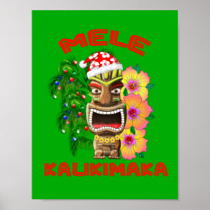 Póster Mele Kalikimaka Papai Noel Tiki