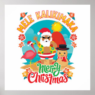 Poster Mele Kalikimaka para um Natal havaiano brilhante