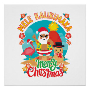 Póster Mele Kalikimaka para um Natal havaiano brilhante