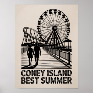 Poster Melhor Arte de Silhueta de Verão de Coney Island