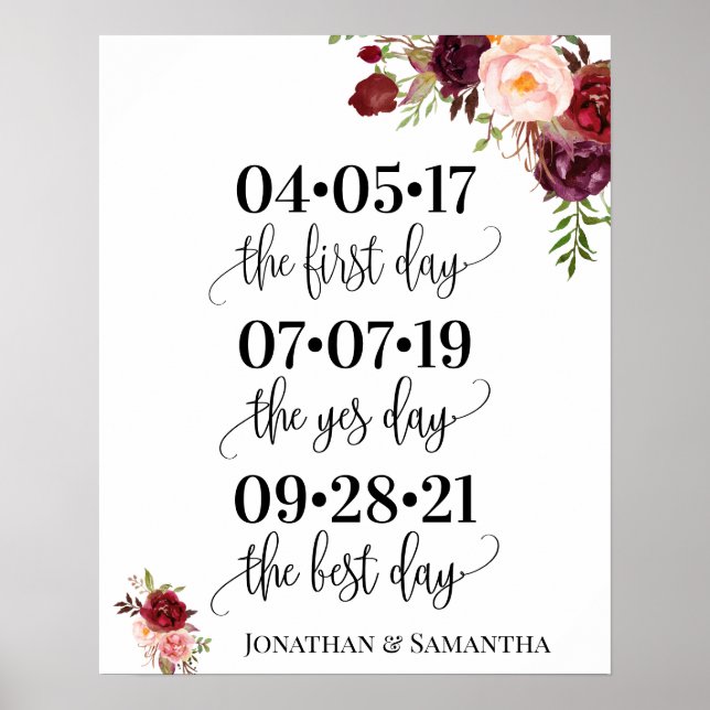 Poster Melhor dia de casamento, sim dia marsala floral (Frente)