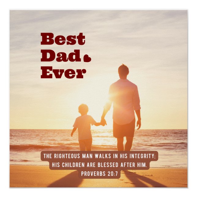 Póster Melhor Pai Nunca Provérbio 20:7 Bíblia Cristã Vers (Frente)