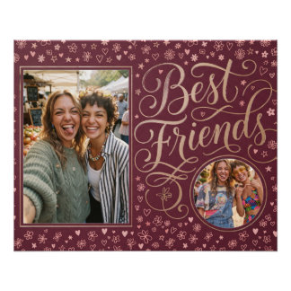 Póster Melhores Amigos Plum e Dourado Design de Foto Dupl